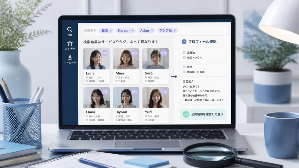 Q3. 韓国人の女性配信者はどうやって探せばいいですか？