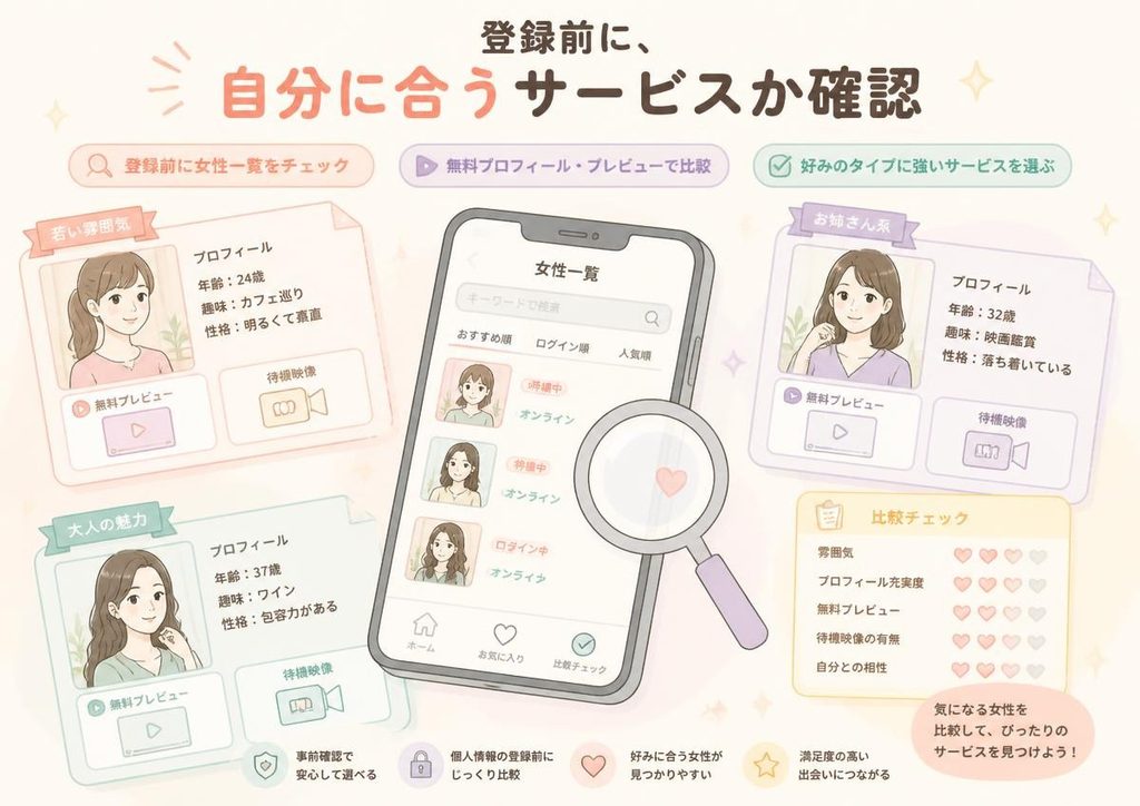 1. 自分好みの女性が多いサービスを選ぶ