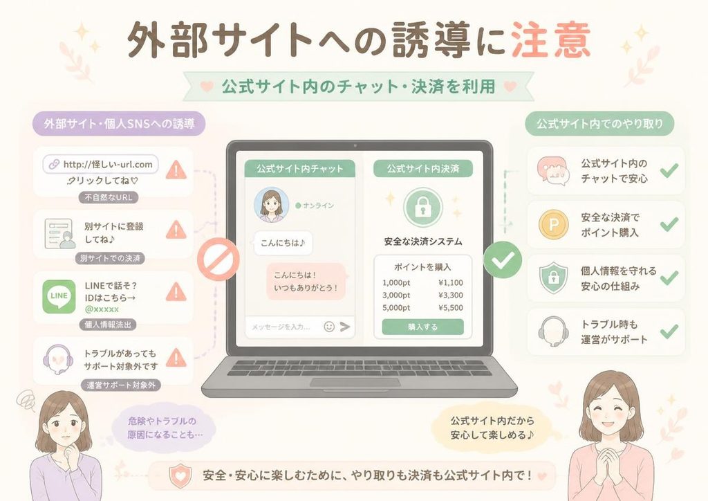 3. 外部サイトや個人SNSへの誘導には注意する
