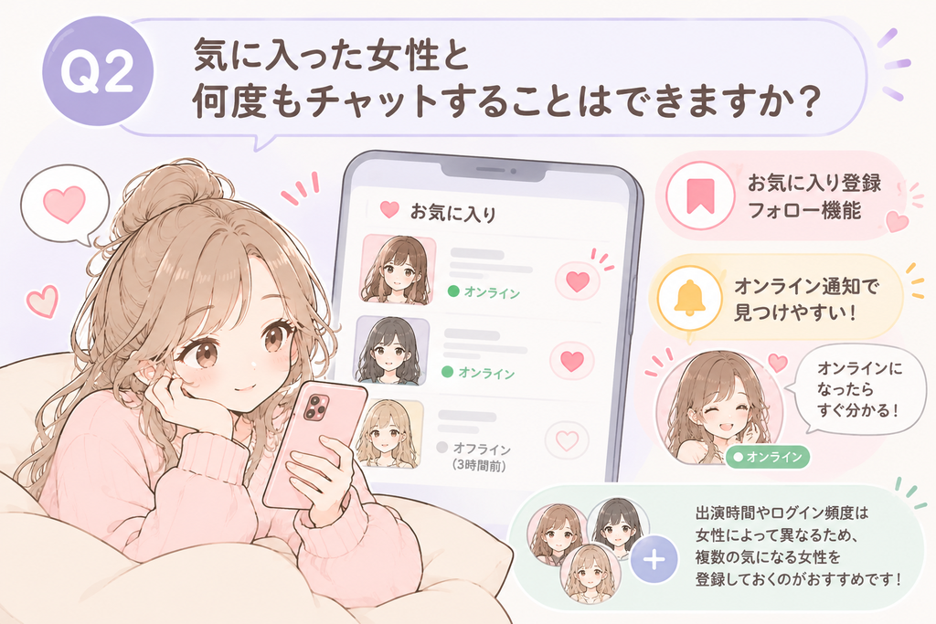 Q2. 気に入った女性と何度もチャットすることはできますか？